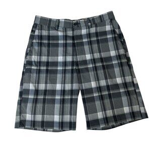 PGA Tour® Classic Golf Shorts Men's 32 Plaid Flat Front White Grey